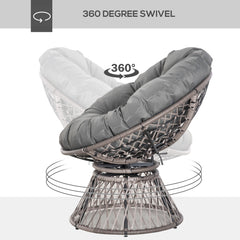 Kozy 360° Swivel Rattan Papasan Moon Bowl Chair Round Lounge Garden Wicker Basket Seat with Padded Cushion Oversized for Outdoor Indoor, Grey