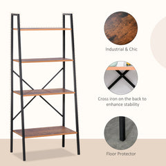 HOMCOM 4-Tier Vintage Ladder Shelf Bookcase Wood Storage Rack Stand Plants Display Black brown | Aosom UK