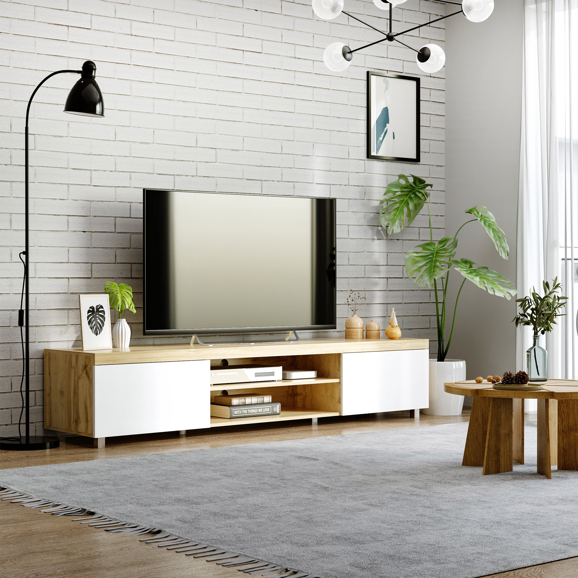 Kozy Modern TV unit Cabinet Entertainment Centre for TVs up to 90" w/ Cabinet Shelf for Living room Bedroom
