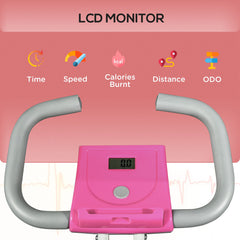 Kozy Folding Exercise Bike, with Adjustable Magnetic Resistance, Seat Height - White and Pink