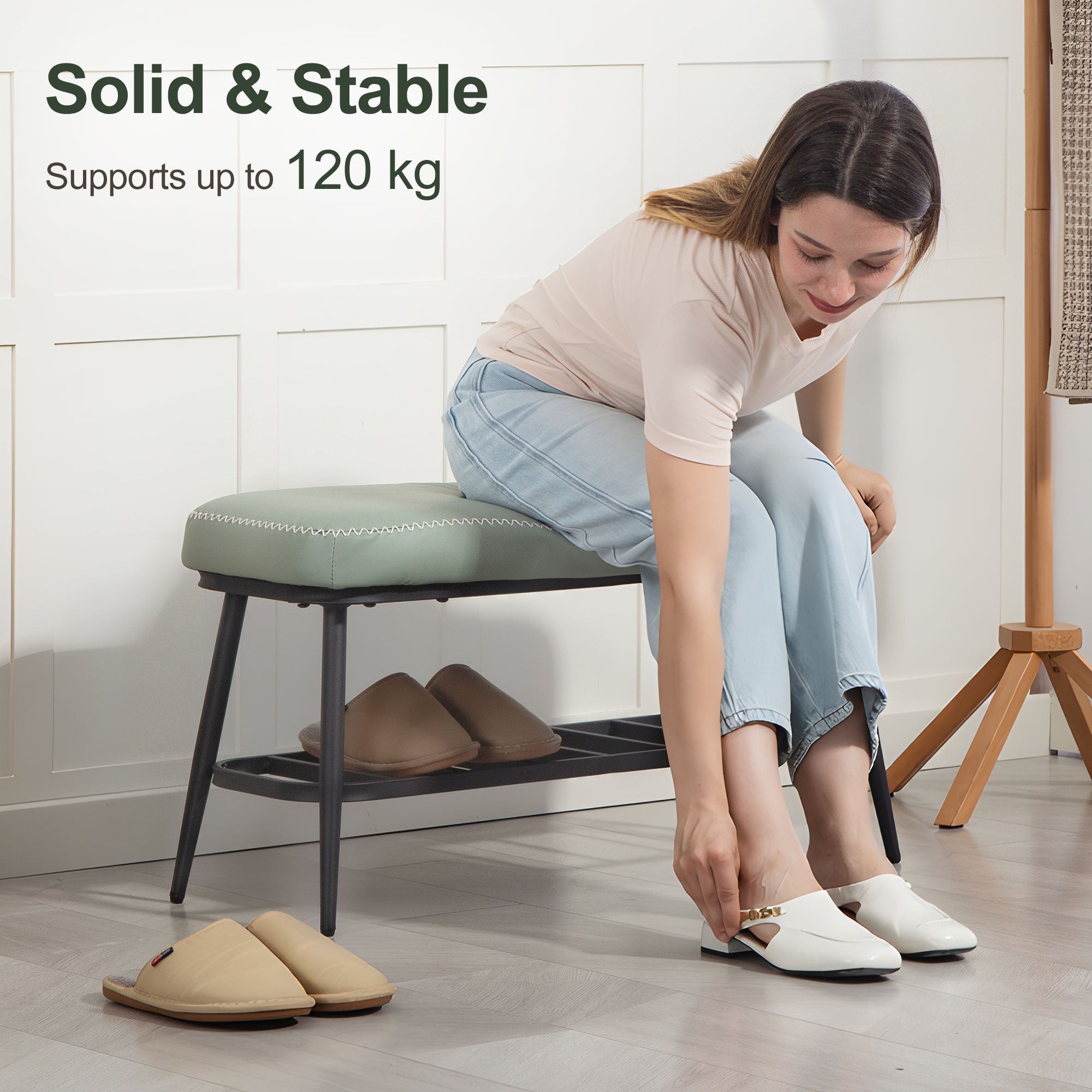 Kozy - PU Leather Shoe Storage Bench - Green