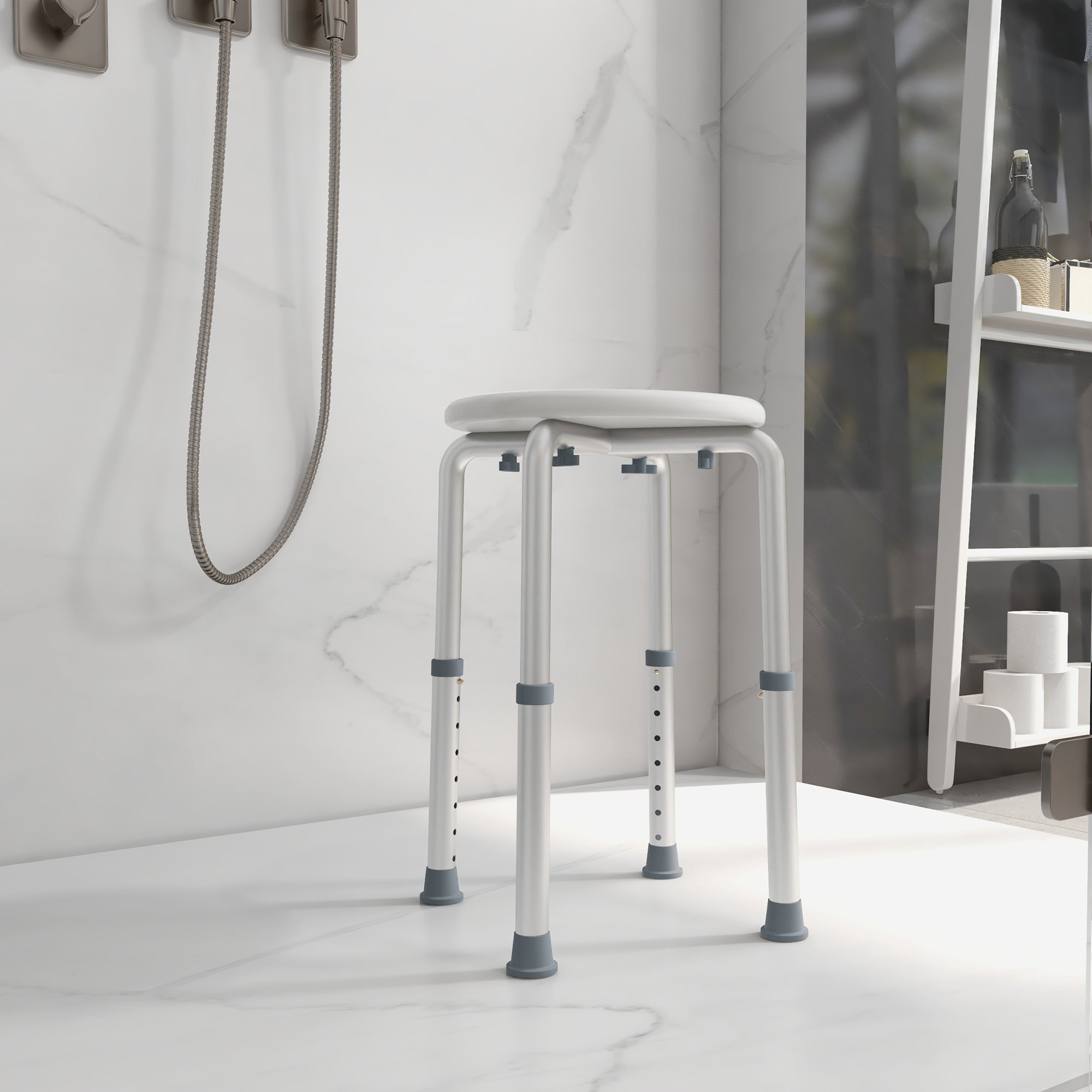 Kozy Shower Chair, Height Adjustable Aluminium Shower Stool with Non-Slip Feet for Disabled, Elderly, White