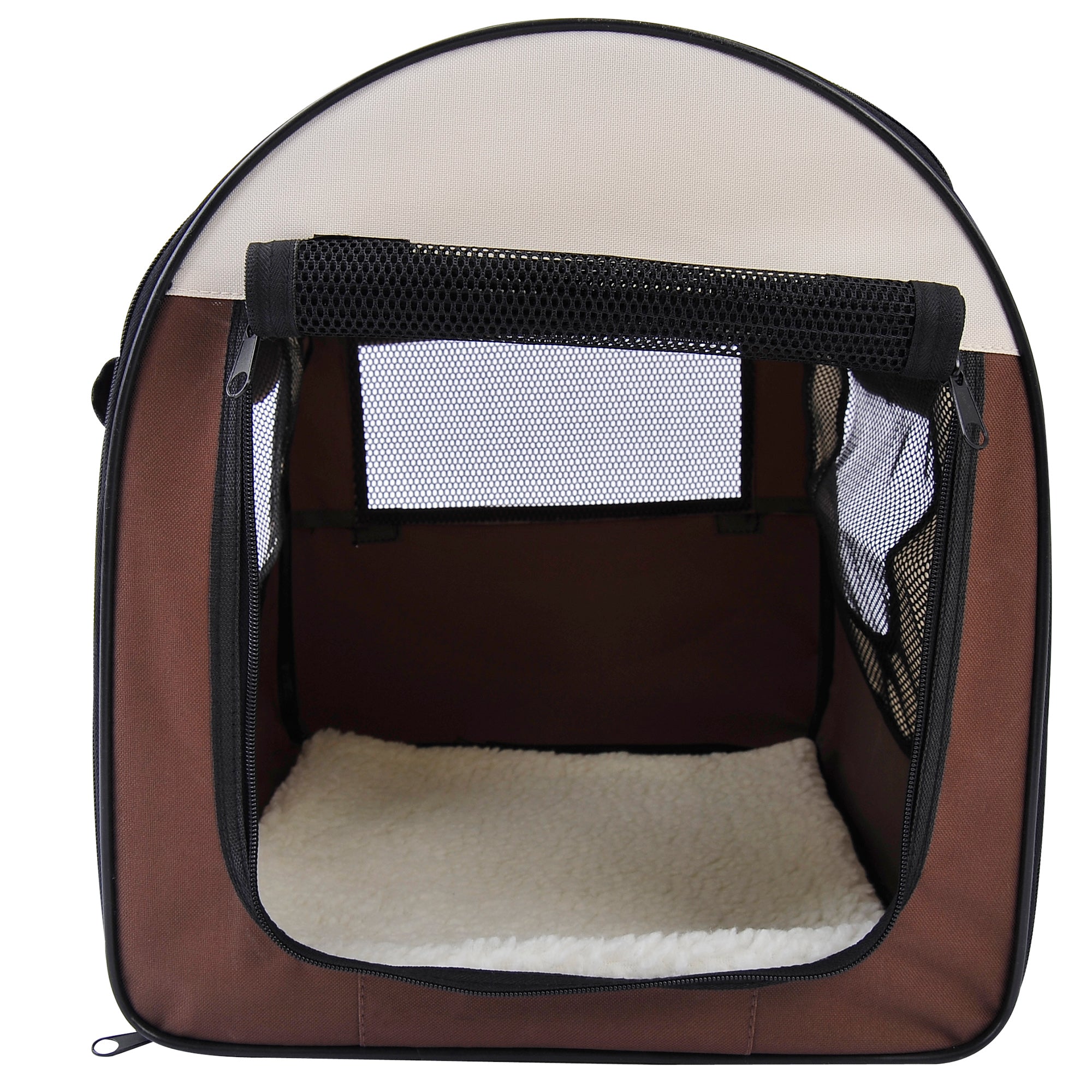 Pawhut Soft Pet Carrier, Foldable Cat and Dog Travel Bag, Breathable Fabric Crate, 46 x 36 x 41 cm, Brown.