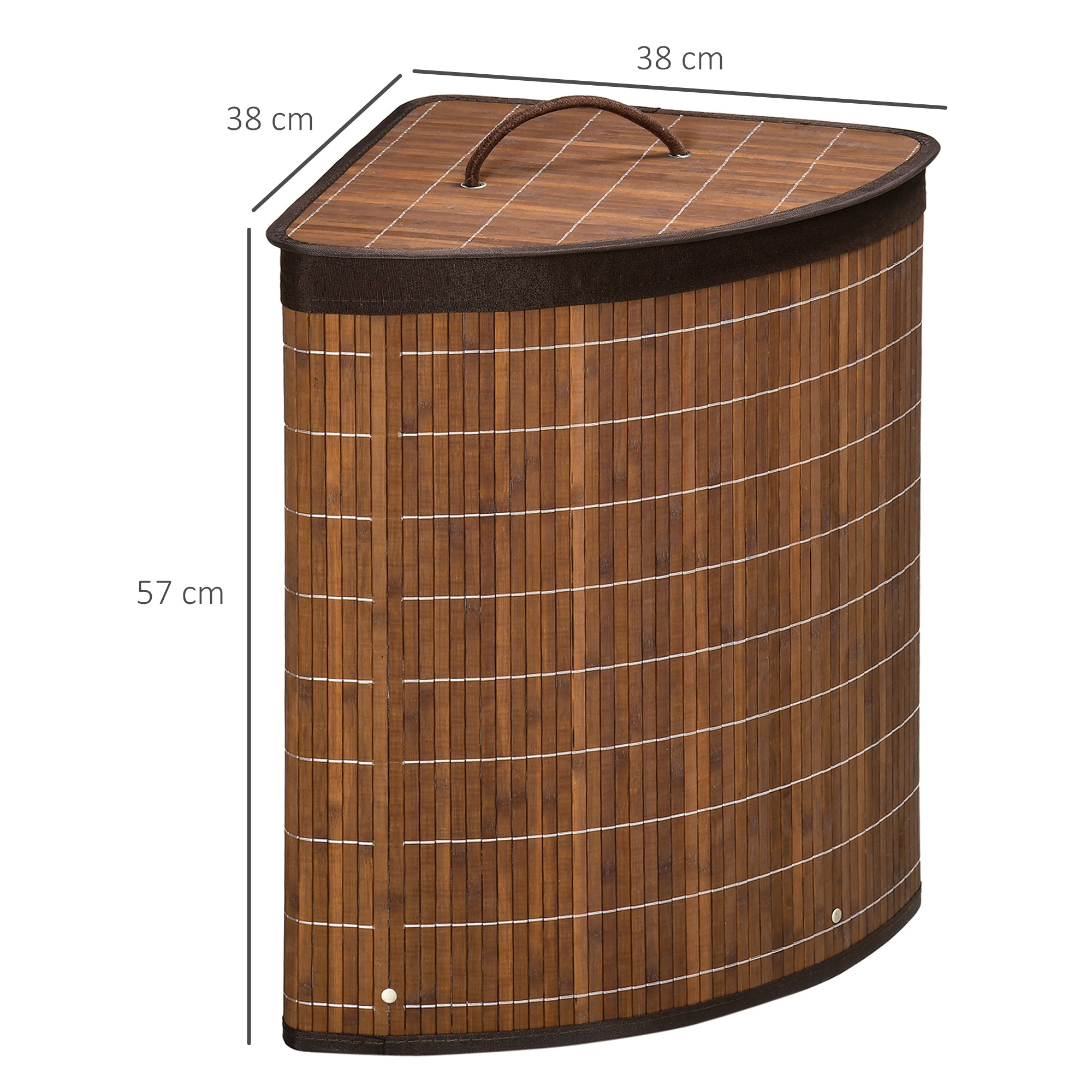 Bamboo Laundry Basket with Lid, 55 Litres Laundry Hamper with Removable Washable Lining, Corner Washing Baskets, 38 x 38 x 57cm, Brown