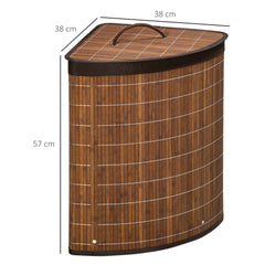 Bamboo Laundry Basket with Lid, 55 Litres Laundry Hamper with Removable Washable Lining, Corner Washing Baskets, 38 x 38 x 57cm, Brown
