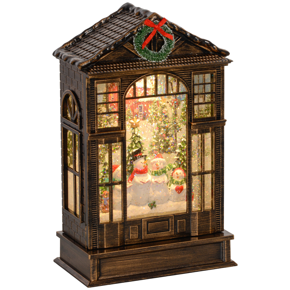 Kozy - Christmas Snow Globe Lantern with Lights, Musical Snow Globe with Swirling Glitter, Battery Operated Musical Christmas Decoration for Holiday Party Gift, Bronze Tone