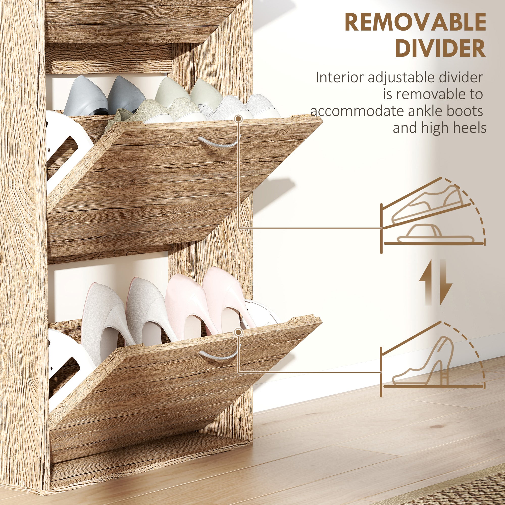 Kozy 12-Shoe Flip Drawer Storage Cabinet - Brown Wood-Effect