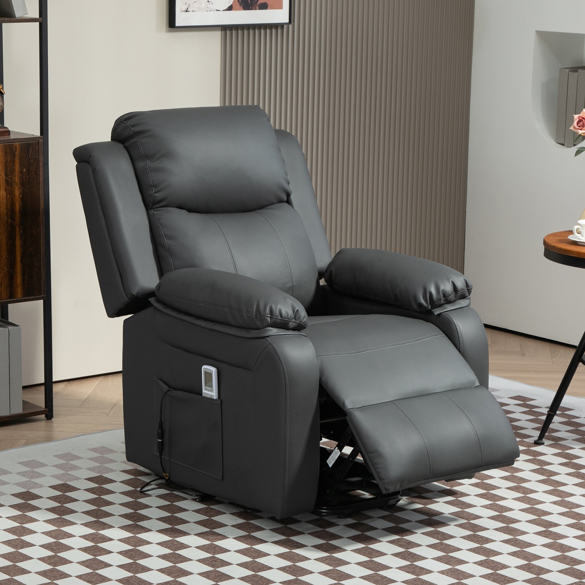 Kozy - Riser and Recliner Chair with Massage, Heat, Power Lift Recliner Chair for Elderly with Remote Control, Extended Footrest, Dual Side Pockets, Overstuffed Electric Reclining Armchair, Dark Grey