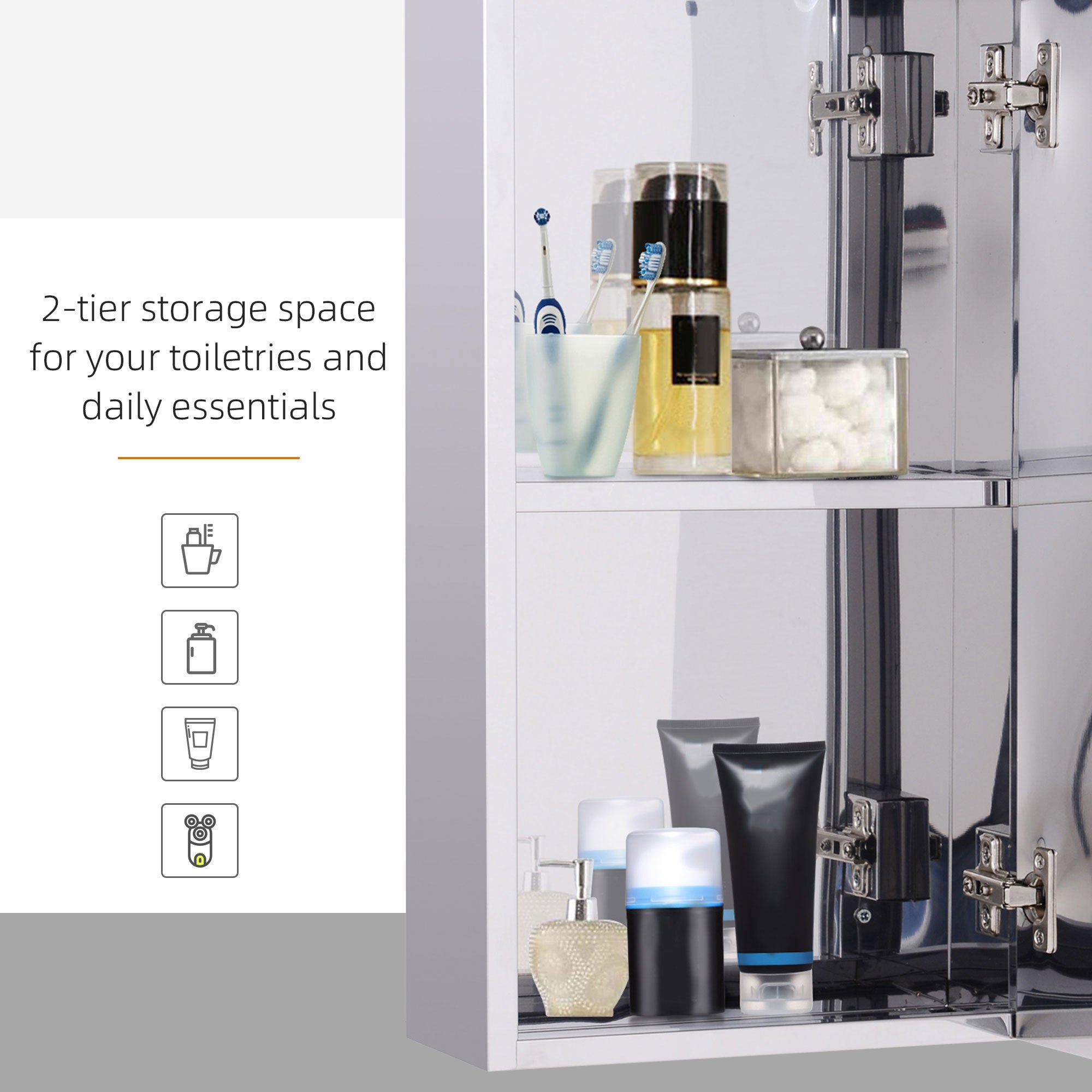 Kozy Stainless Steel Wall-mounted Bathroom Mirror Storage Cabinet 300mm (W)