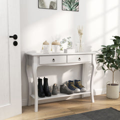 Kozy Console Table Modern Sofa Side Desk with Storage Shelves Drawers for Living Room Entryway Bedroom Ivory White