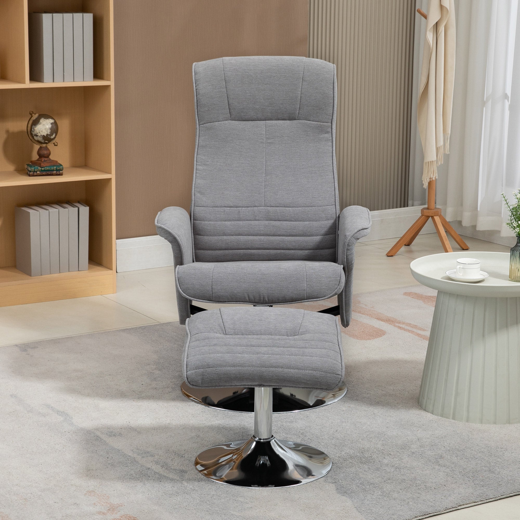 Kozy - Swivel Recliner Chair with Footstool, Velvet Recliner Armchair with Ottoman, Steel Base, Upholstered Reclining Chair for Living Room, Bedroom, Office, Grey