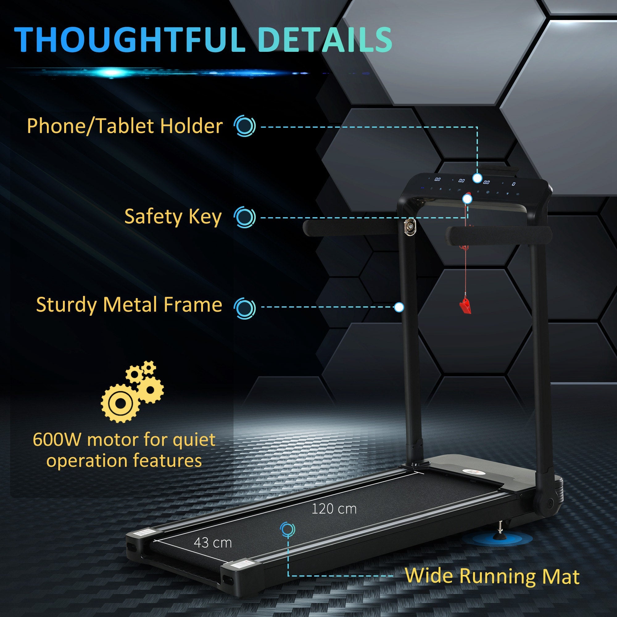HOMCOM 600W Foldable Steel Motorised Treadmill Black | Aosom UK