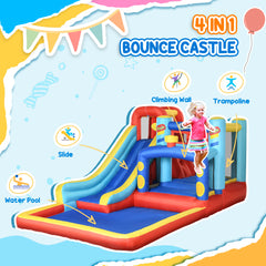 Kozy 4-in-1 Bouncy Castle, with Slide, Trampoline, Climbing Wall, Blower, Multicoloured