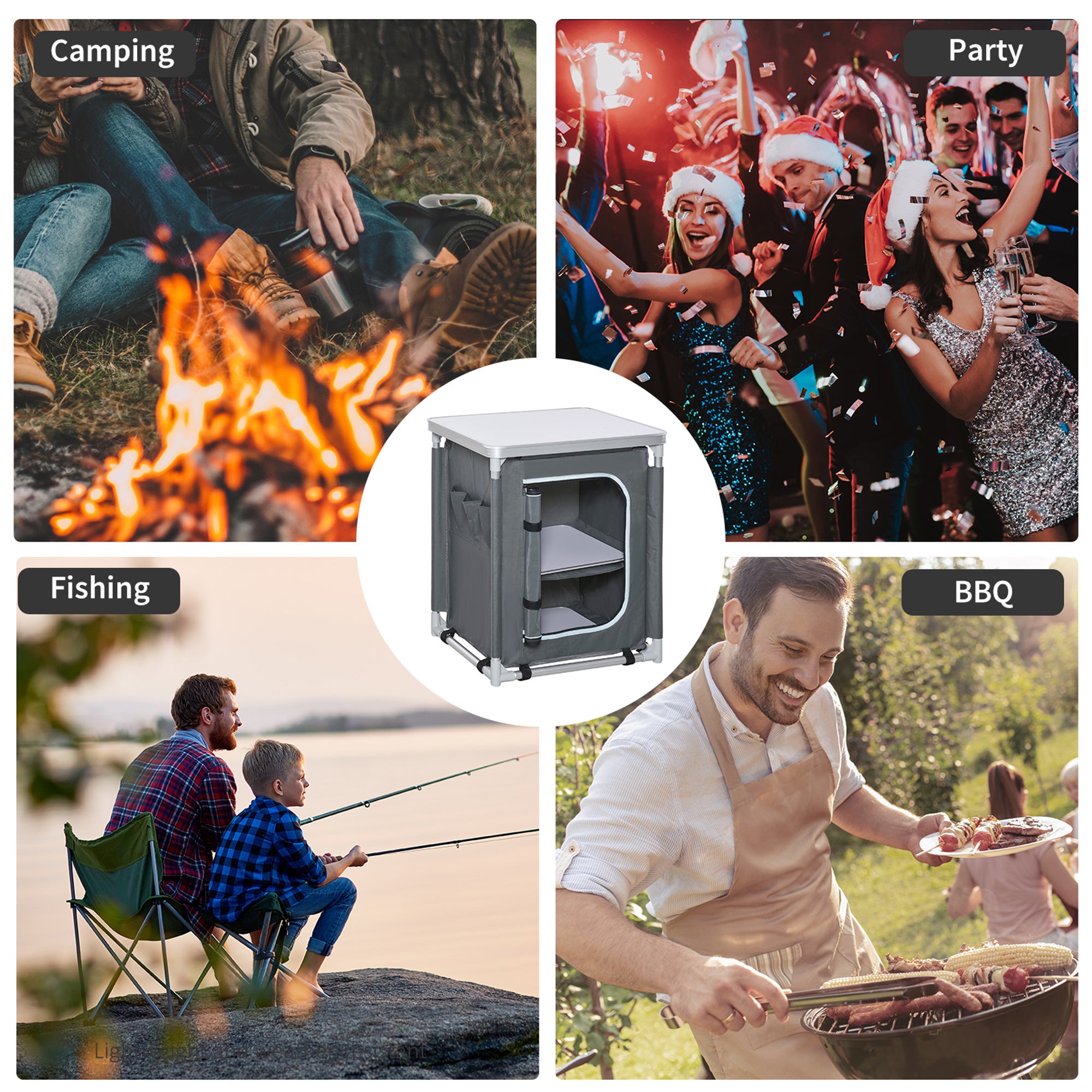 Kozy 2-Shelf Camping Cupboard Camping Kitchen Station Cook Table Aluminum, Storage Organiser for BBQ Party Picnics Backyards with Carrying Bag