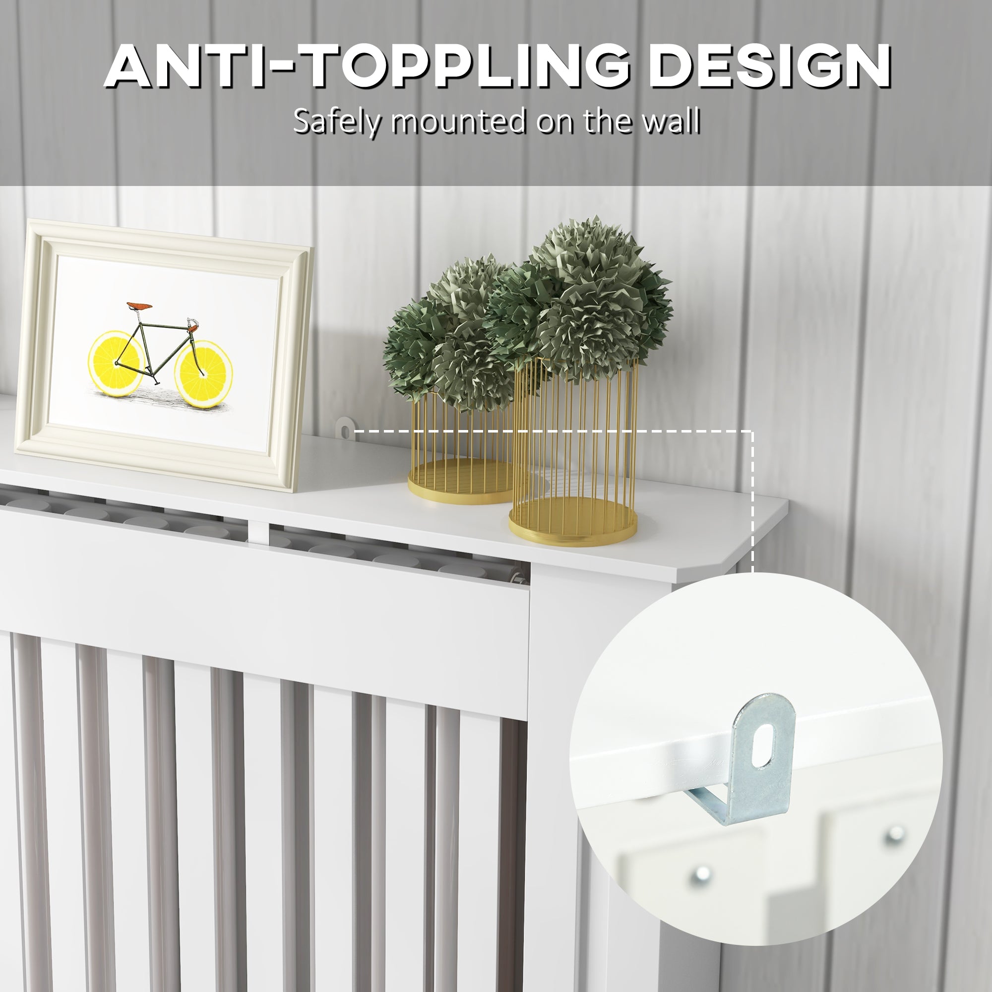 Kozy Slatted Radiator Cover Painted Cabinet MDF Lined Grill in White (112L x 19W x 81H cm)