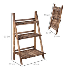 Outsunny Wooden Folding Flower Pot Stand 3 Tier Garden Planter Display Ladder Gardener Storage Shelves Rack (60L x 37W x 93H (cm)) | Aosom UK