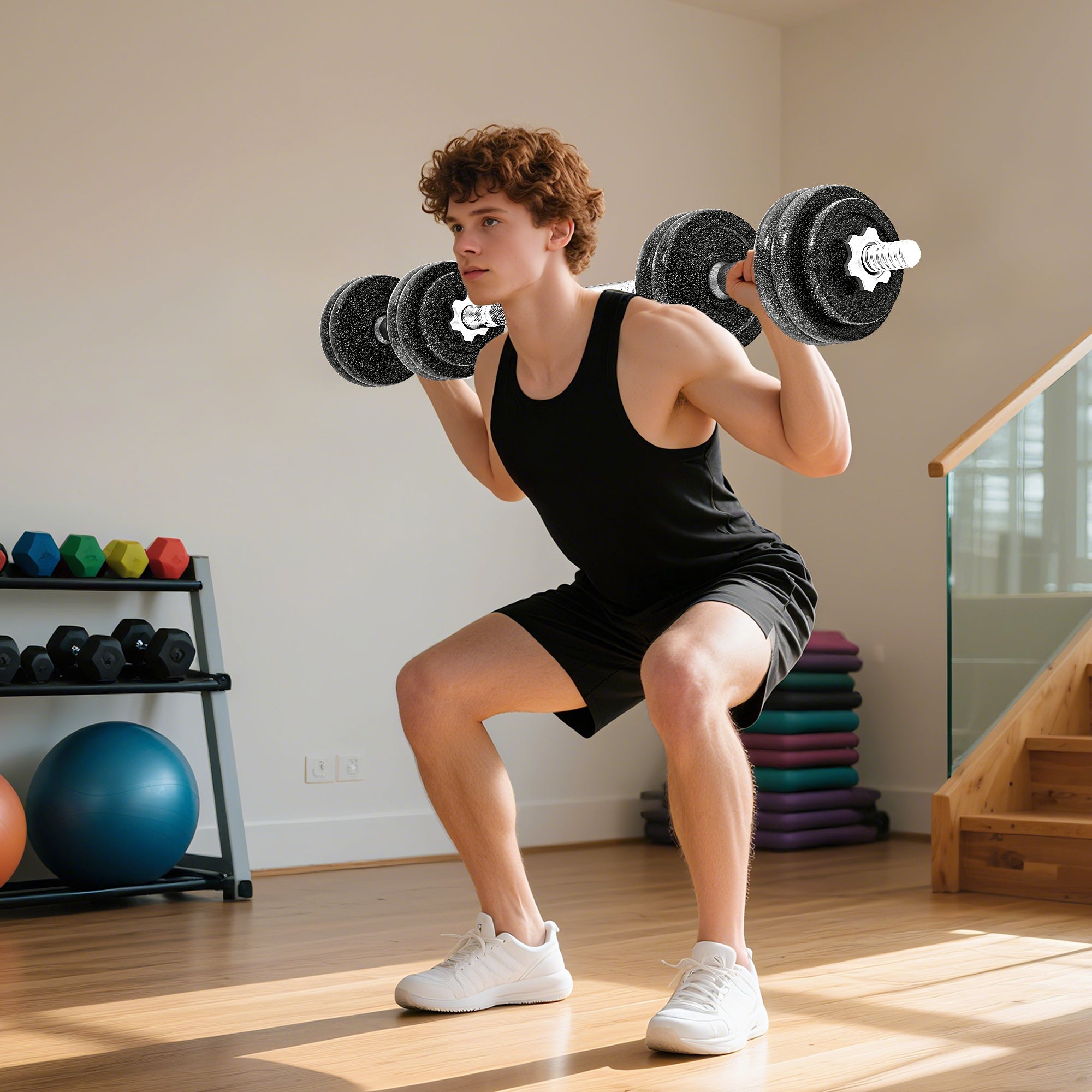 Kozy 2-in-1 Adjustable Dumbbells Set, 30kg Weights Dumbbells Set with Non-Slip Grip for Strength Training, Weight Lifting, Bodybuilding, Home Gym Workout Equipment for Men & Women