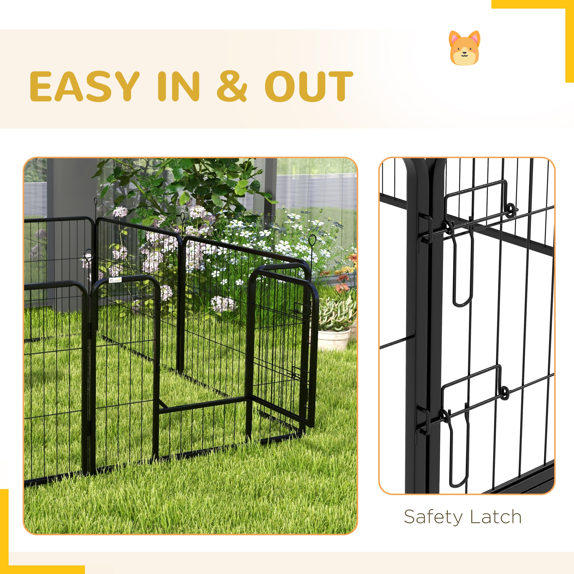 PawHut Heavy-Duty Dog Playpen, 8 Panel Steel Pet Exercise Pen, Foldable and Portable, Black