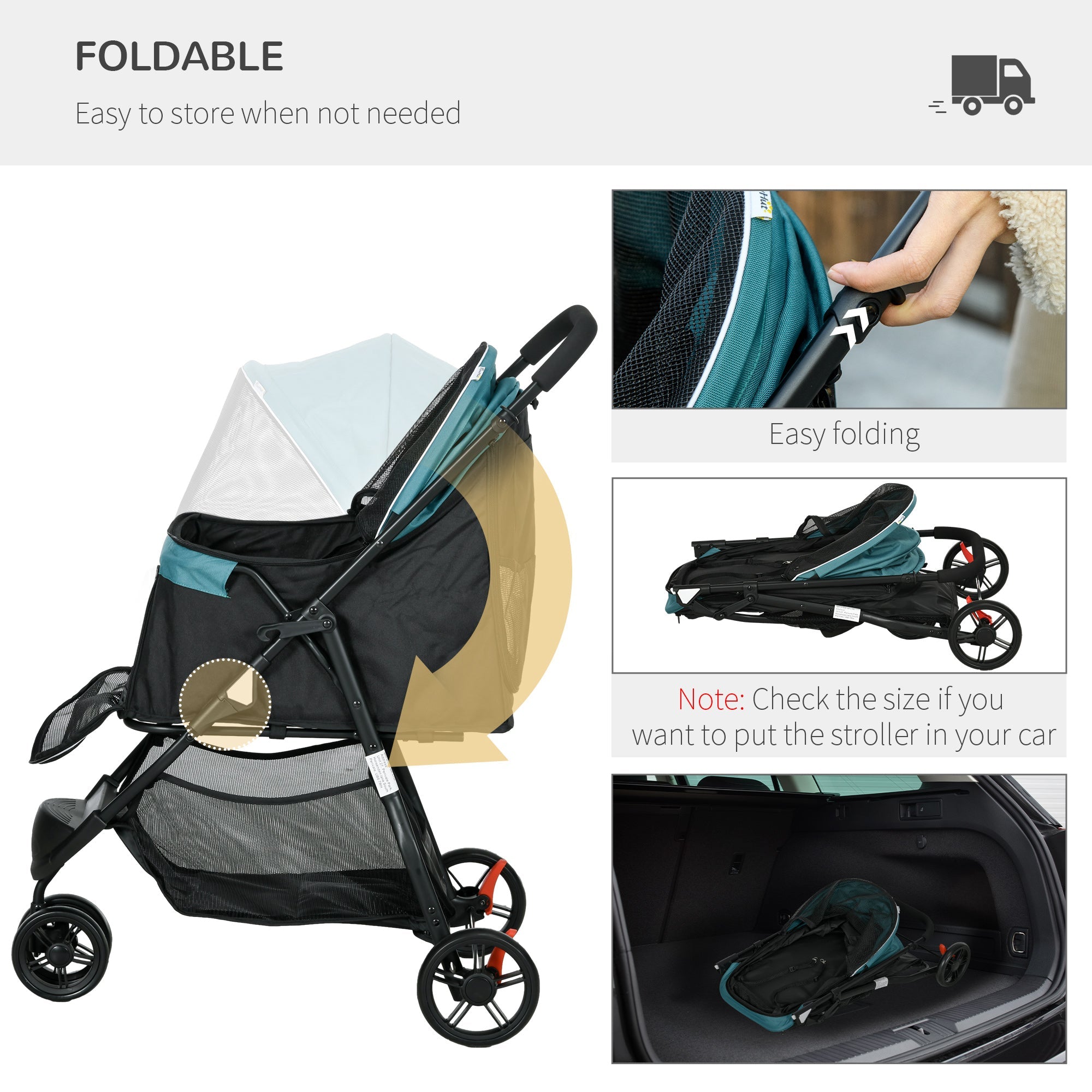 PawHut Foldable Pet Stroller, XS/S-Sized Dogs, with Rain Cover, Easy Storage, Dark Green | Aosom UK