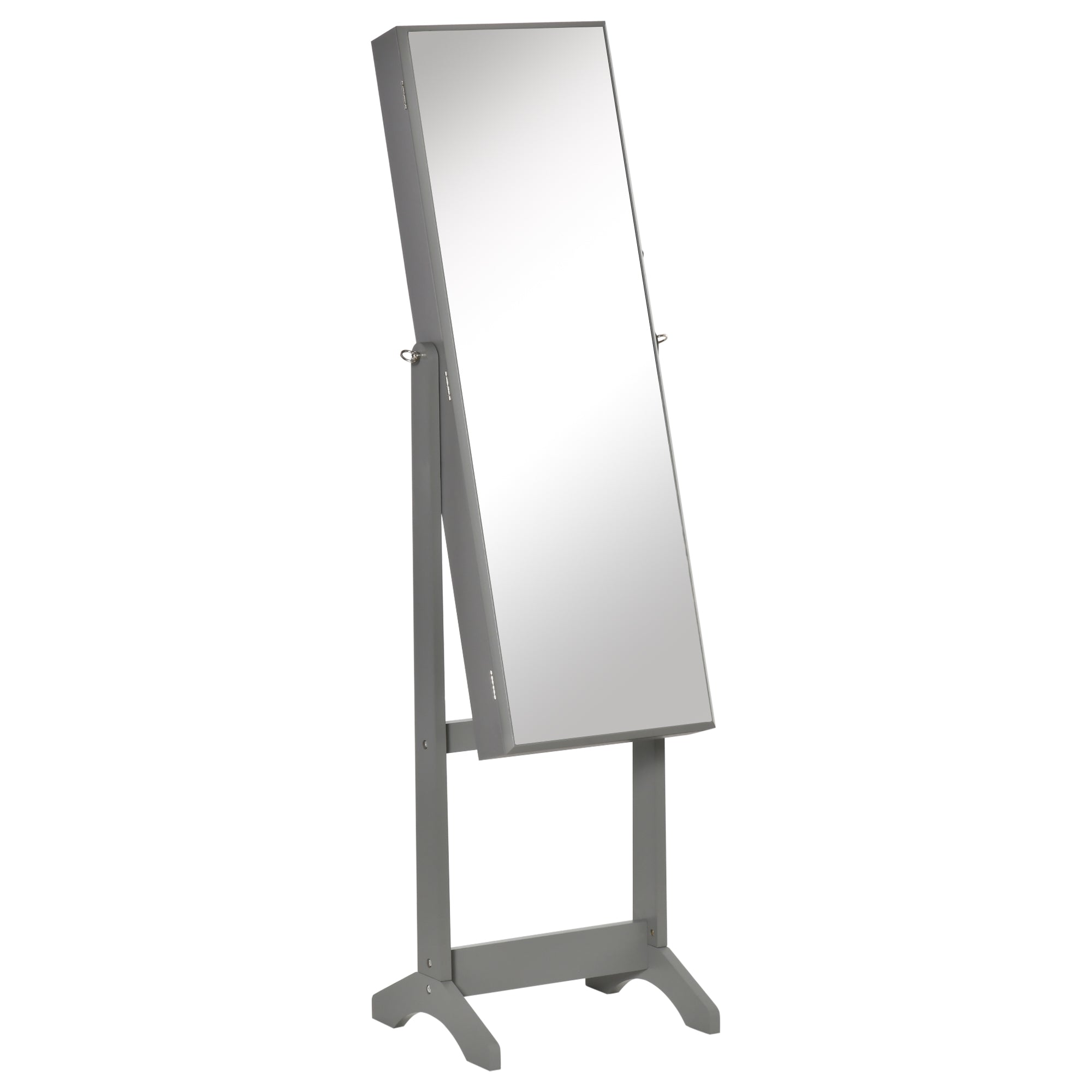 Kozy Full Length Mirror with Storage, Jewellery Cabinet with Mirror, Adjustable Angle and Stand, Lockable Jewellery Organiser for Bedroom Dressing Room, Grey