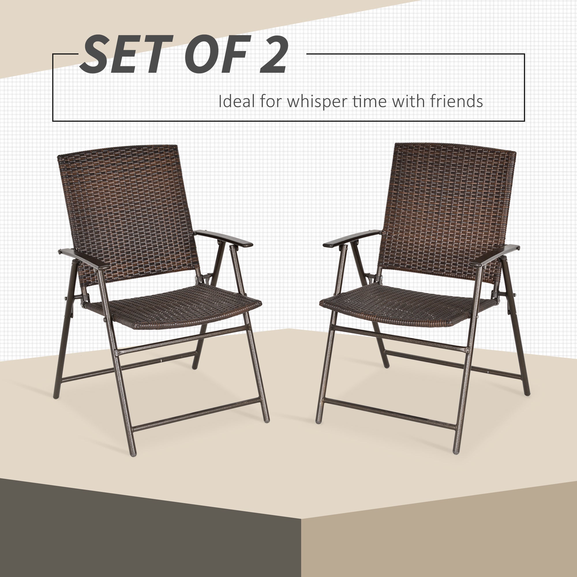 Kozy Set of Two Folding Rattan Seat Chairs - Brown