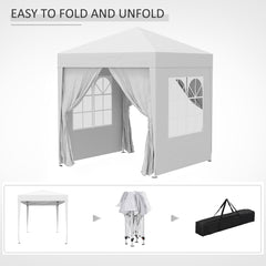 Outsunny 2 x2m Pop Up Gazebo Canopy Party Tent Wedding Awning W/ free Carrying Case White + Removable 2 Walls 2 Windows