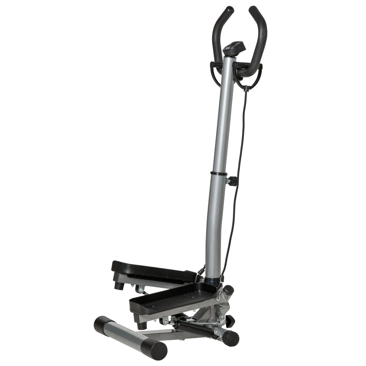 Kozy Adjustable Twist Stepper Fitness Step Machine, LCD Screen, Height-Adjust Handlebars, Home Gym, Silver and Black