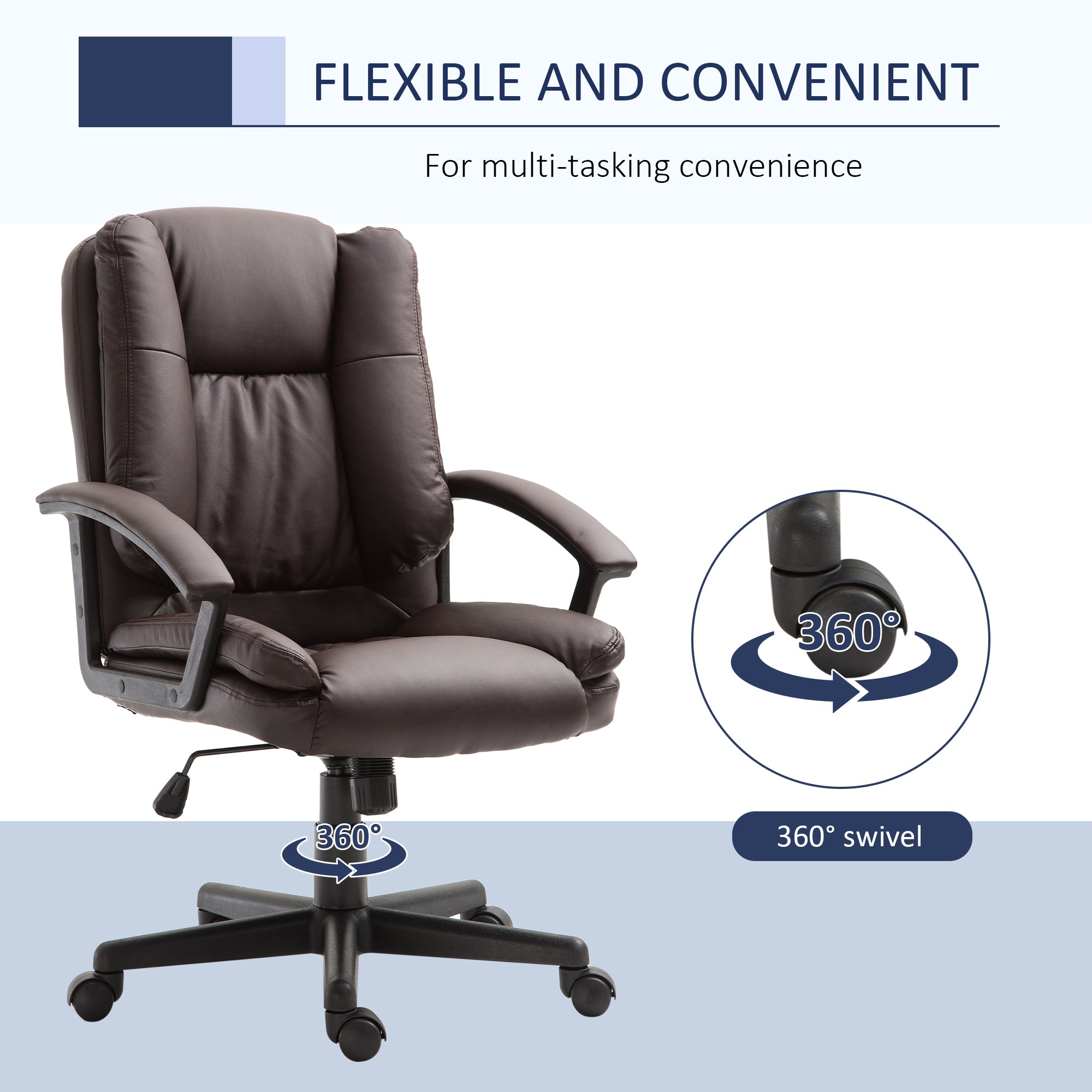 HOMCOM Swivel Executive Office Chair Mid Back Faux Leather Computer Desk Chair for Home with Double