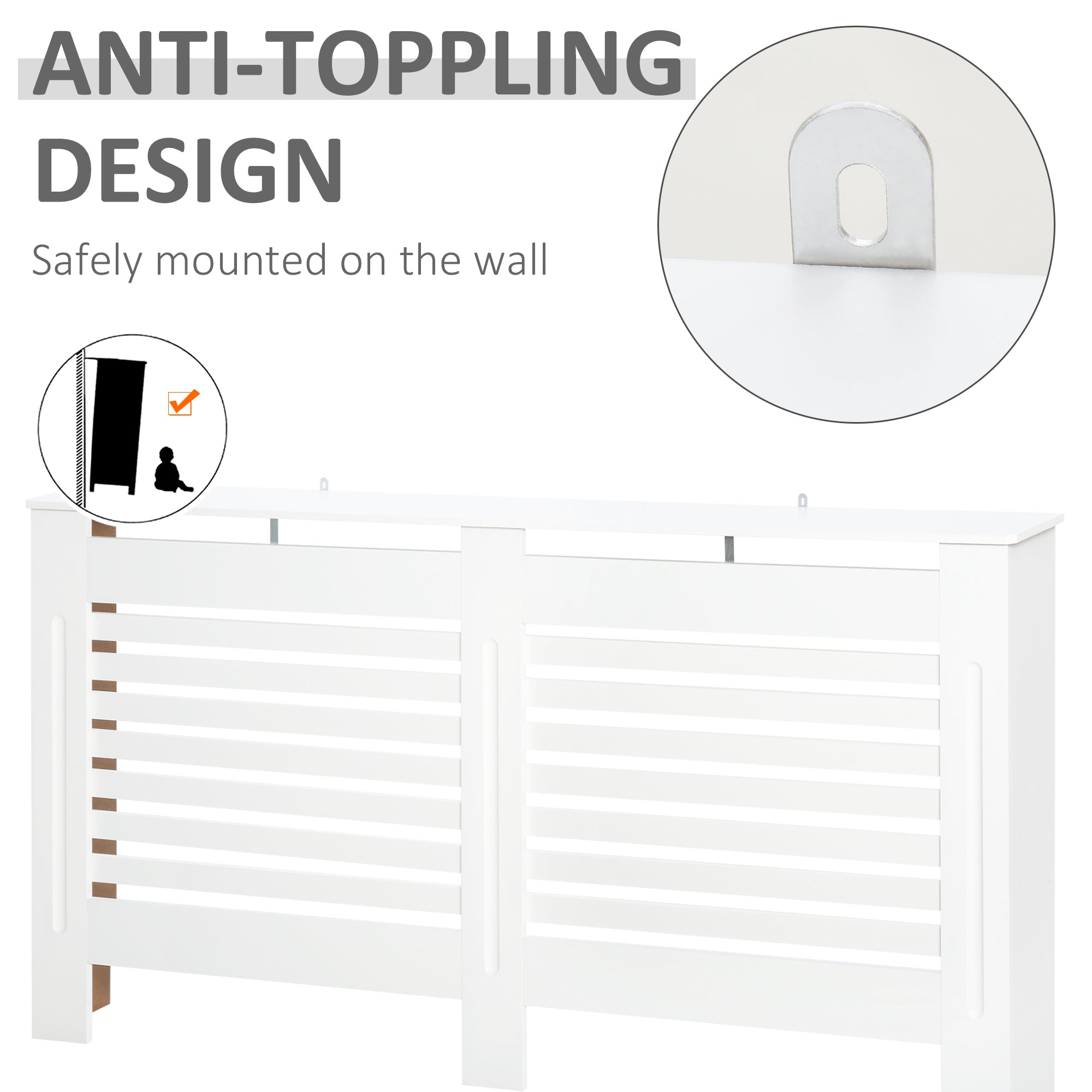 Kozy Radiator Cover, Modern MDF White Painted Cabinet with Horizontal Slats for Living Room, Bedroom, 172L x 19W x 81H cm