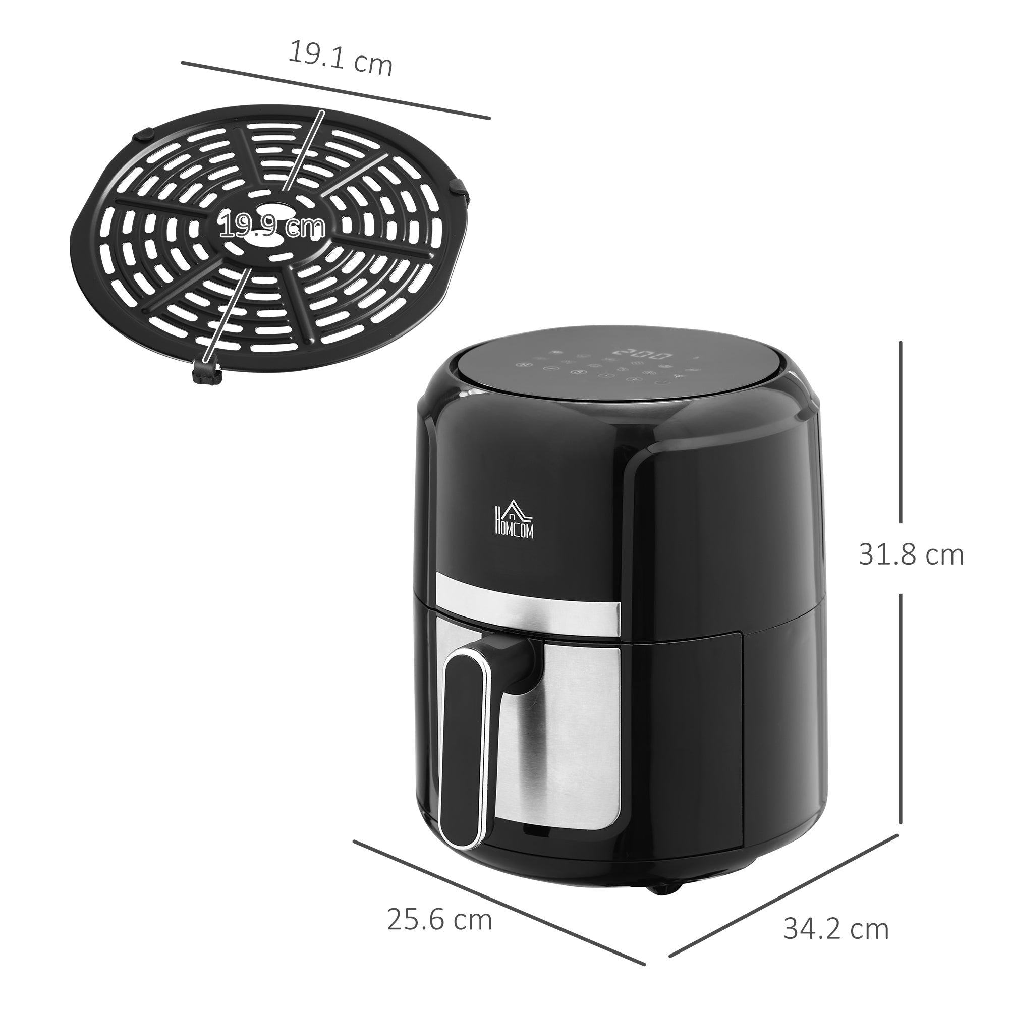 Kozy 4L Air Fryer, 1300W Air Fryer Oven with Digital Touch Display, Rapid Air Circulation, 12 Cooking Programs, Adjustable Temperature, Timer, Nonstick Basket for Oil Less or Low Fat Cooking, Black