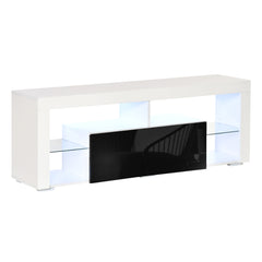 Kozy TV Unit, LED TV Stand Cabinet, High Gloss TV Table with Lights and Storage Shelf for 55 inch TVs for Living Room, Bedroom, Black and White
