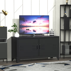 HOMCOM Industrial TV Cabinet Stand Media Center Steel Shelf Doors Storage System DVD Recorder Receiver Unit