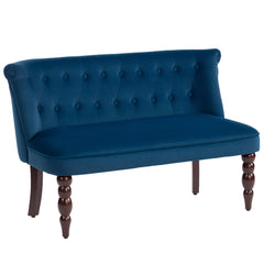 Kozy - Velvet 2 Seater Sofa, Button Tufted Wingback Loveseat with Rubber Wood Legs for Living Room, Bedroom, Dark Blue