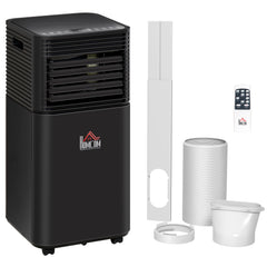 HOMCOM 9000 BTU 4-In-1 Compact Portable Mobile Air Conditioner Unit Cooling Dehumidifying Ventilating w/ Fan Remote LED 24h Timer, Black | Aosom UK