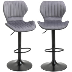 Kozy Bar Stool Set of 2 Velvet-Touch Fabric Adjustable Height Swivel Counter Chairs with Footrest, Grey