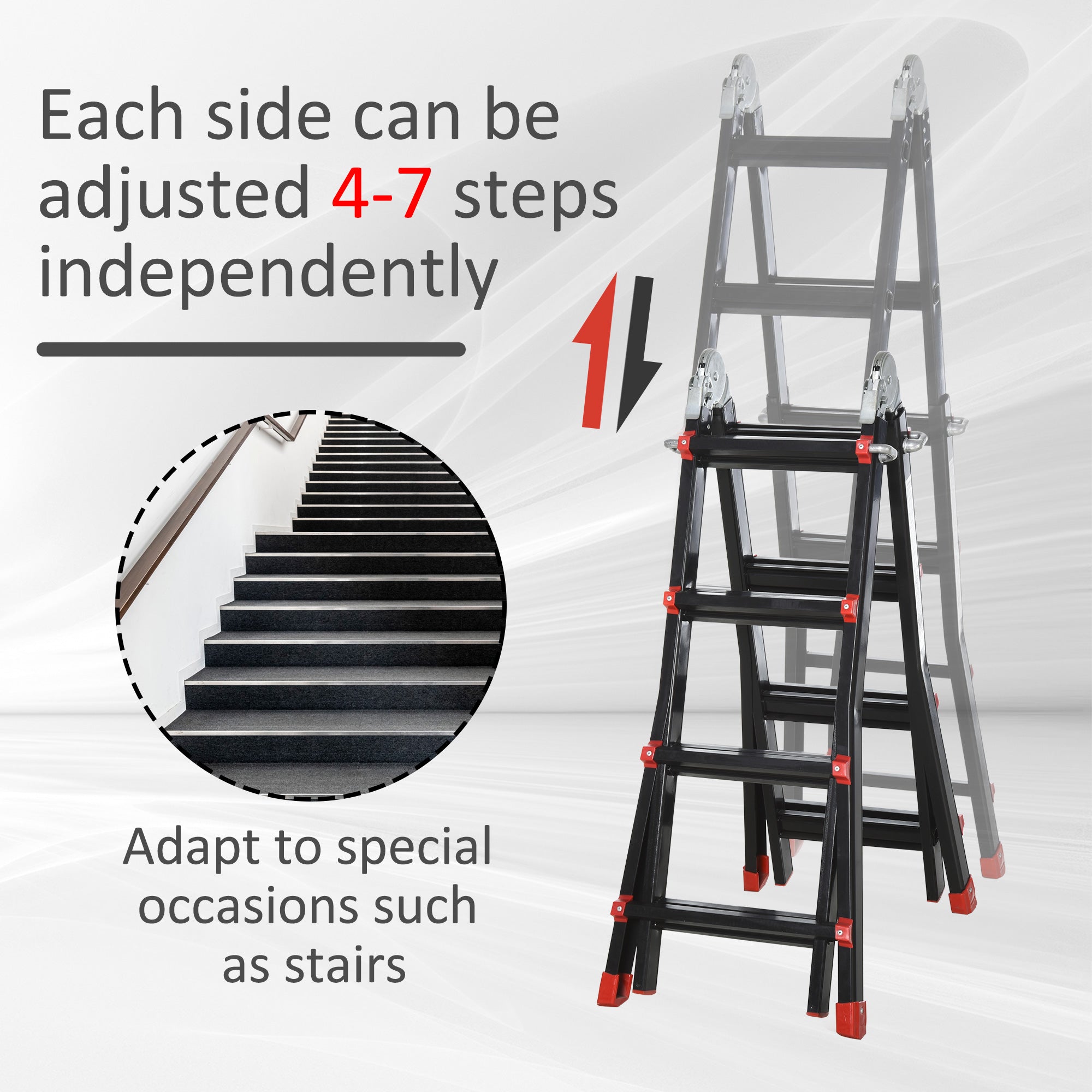 Kozy 4M Aluminium Duo Ladder Telescopic Herringbone Changeable Multi-Purpose w/ Non-Slip Steps Climbing DIY Platform Portable Workshop House Garden