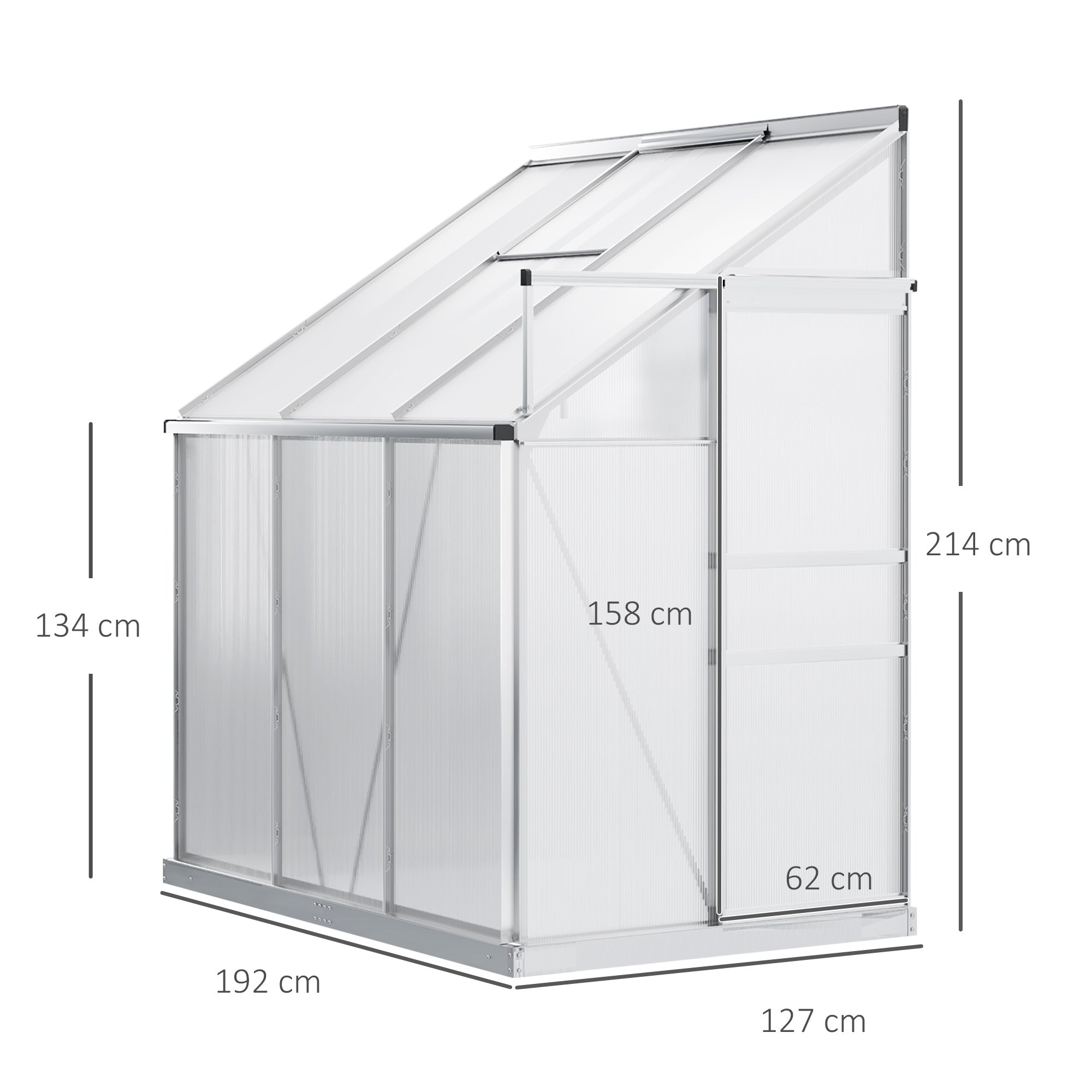 Kozy 6 x 4ft Lean to Wall Polycarbonate Greenhouse Aluminium Walk-in Garden Greenhouse with Adjustable Roof Vent, Rain Gutter and Sliding Door, Clear