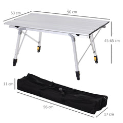 Outsunny 3FT Folding Aluminium Picnic Table Portable Camping BBQ Table Roll Up Top with Carrying Bag Silver