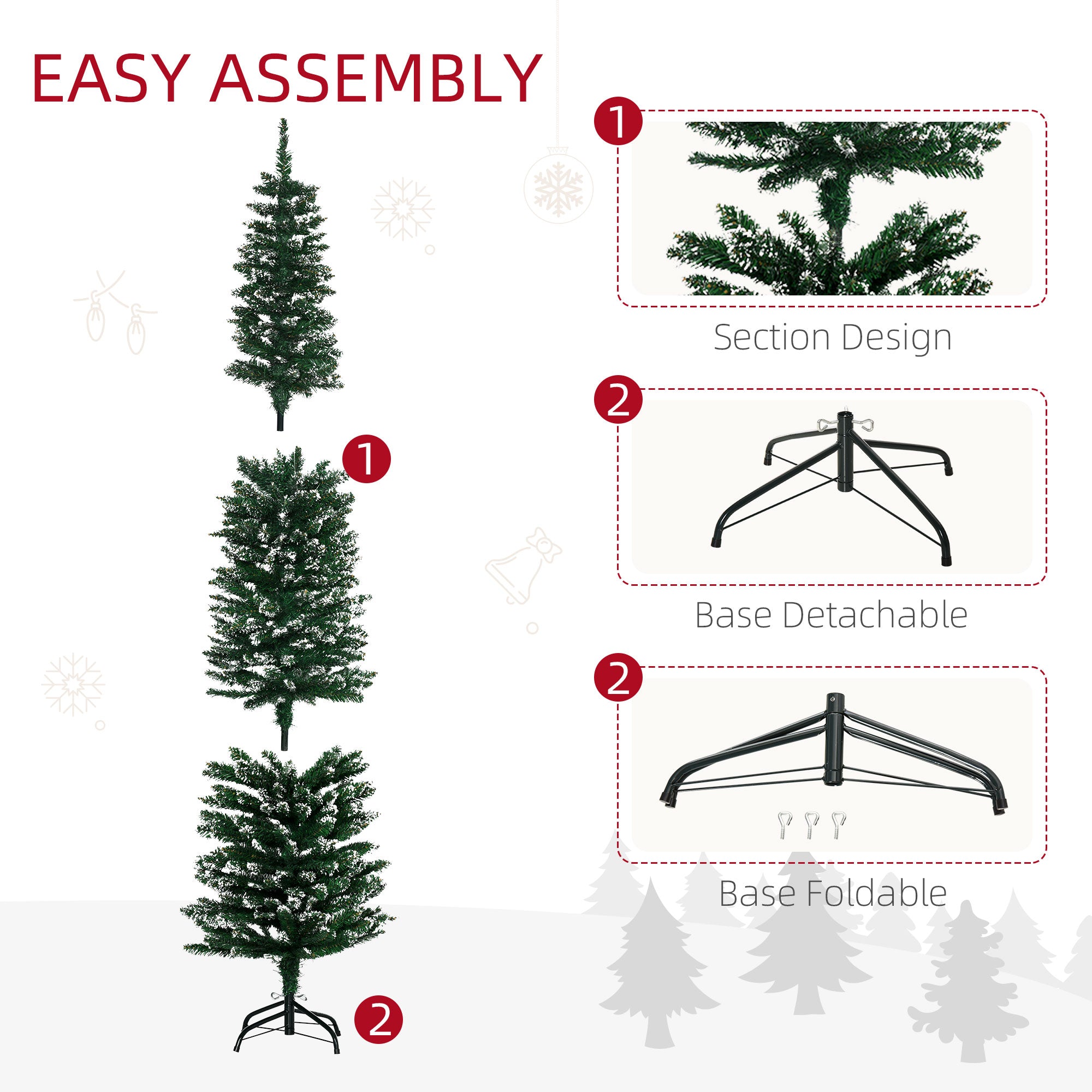 Kozy 6FT Artificial Snow Dipped Christmas Tree Xmas Pencil Tree Holiday Home Indoor Decoration with Foldable Black Stand, Green