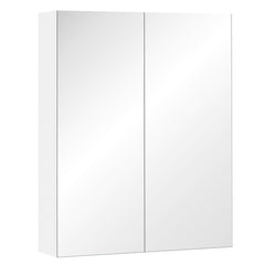 HOMCOM Wall Mounted Mirror Cabinet, Wooden Bathroom Storage with Adjustable Shelf, Double Door, 60Wx15Dx75H cm, White | Aosom UK