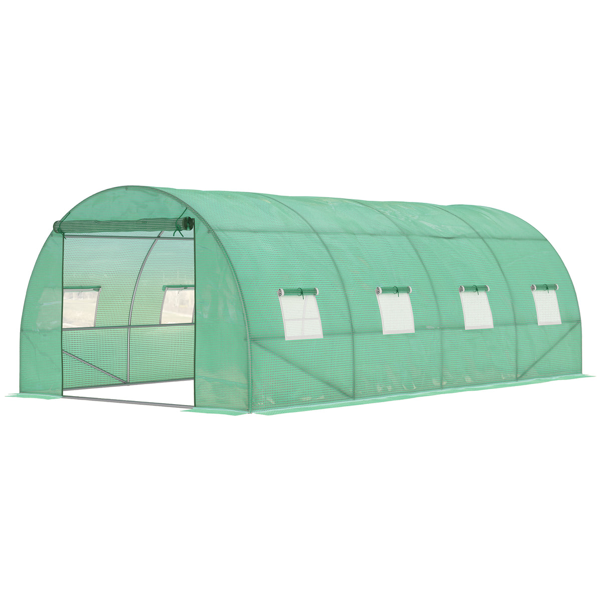 Kozy Walk-in Polytunnel Greenhouse, Outdoor Garden Tunnel Greenhouse Tent with Zipped Roll-Up Door and 8 Mesh Windows, 6 x 3M