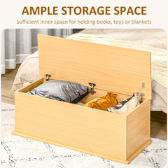 HOMCOM Wooden Storage Trunk, Clothes Toy Chest Bench Seat Ottoman, Bedding Blanket Container with Lid, Burlywood.