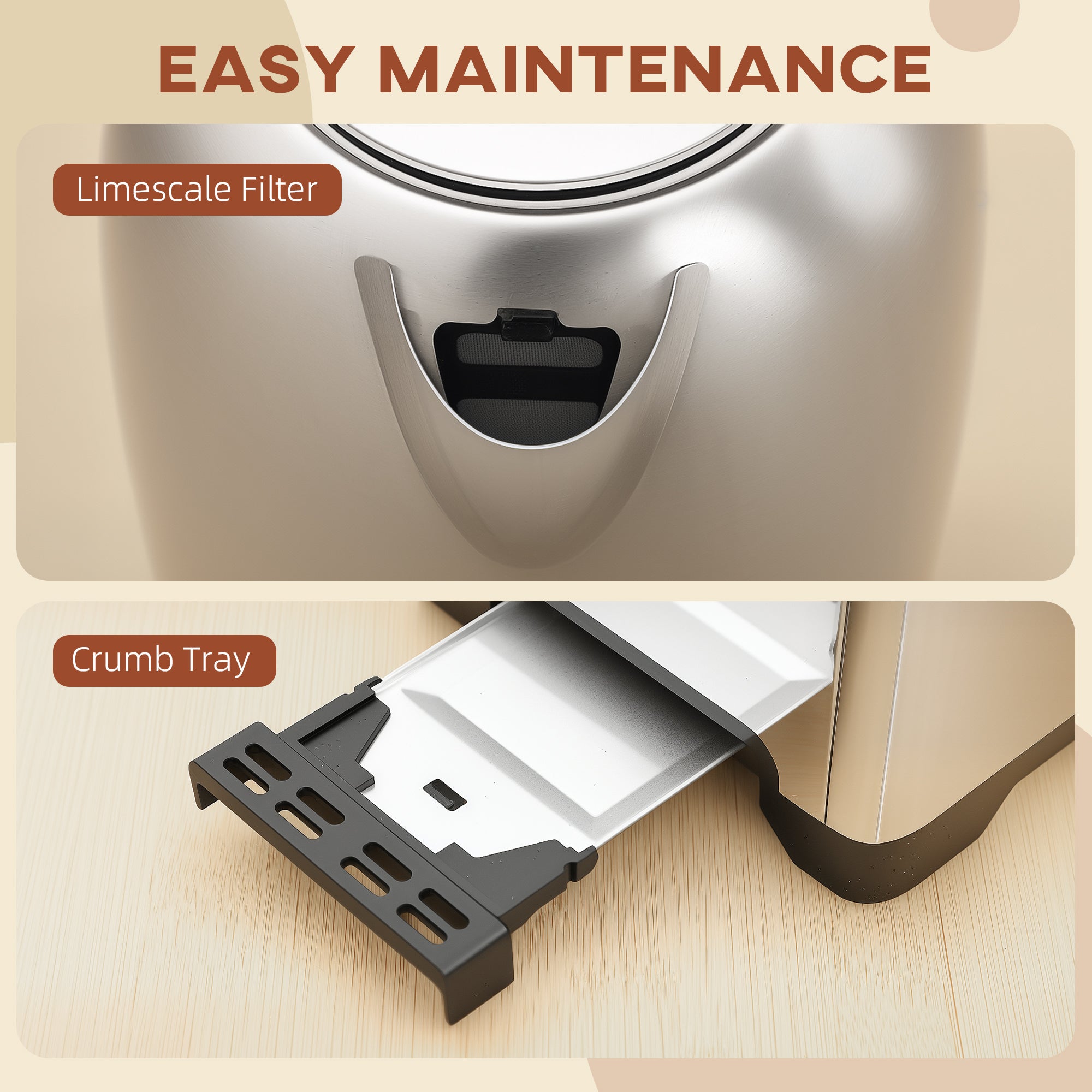 Kozy - Simple Polished Toaster and Kettle Set - Silver Tone