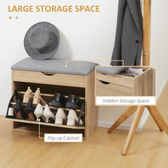 Kozy Shoe Bench with Cushion for 4 Pair of Shoes, Storage Bench with Padded Seat, Flip-up Cabinet and Hidden Space for Entryway, Natural