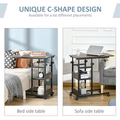 Kozy C-Shaped Side Table Industrial Mobile Rolling End Desk with 3-Tier Storage Shelving, Adjustable Height, Wheels