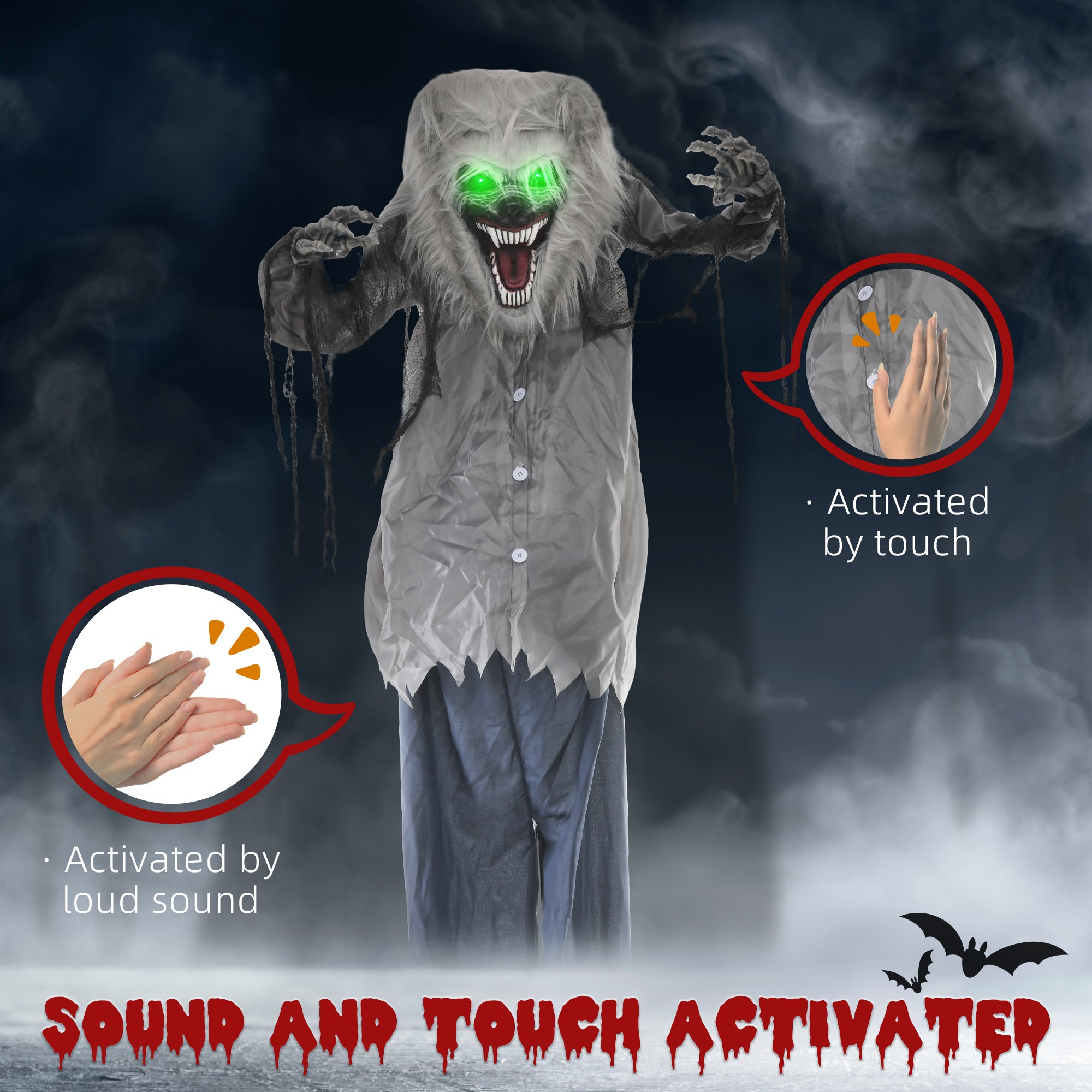 Kozy - 6'8" Skeleton Werewolf Halloween Animatronic, with Glowing Eyes