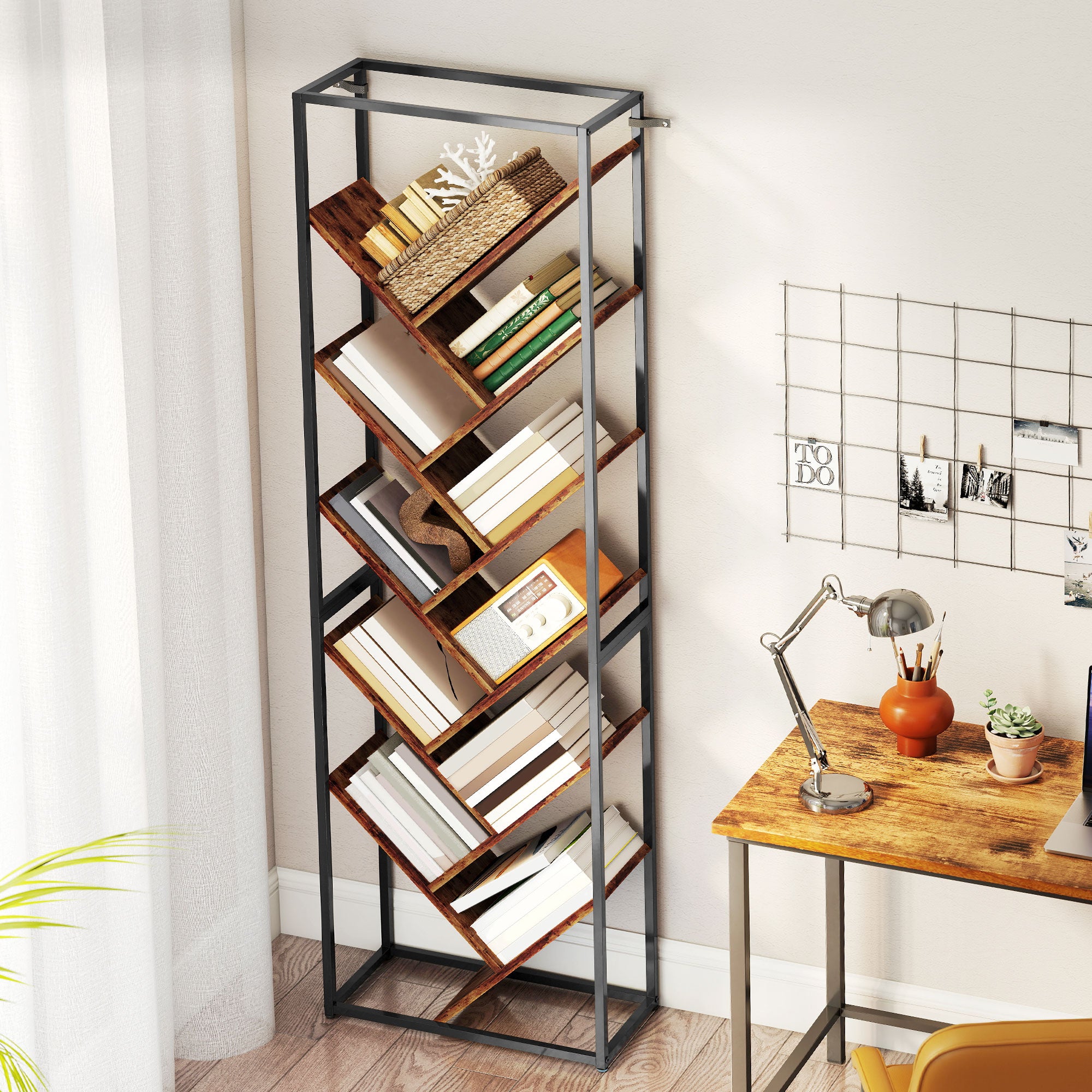 Kozy 10 Shelf Industrial-Style Bookshelf - Black/Brown