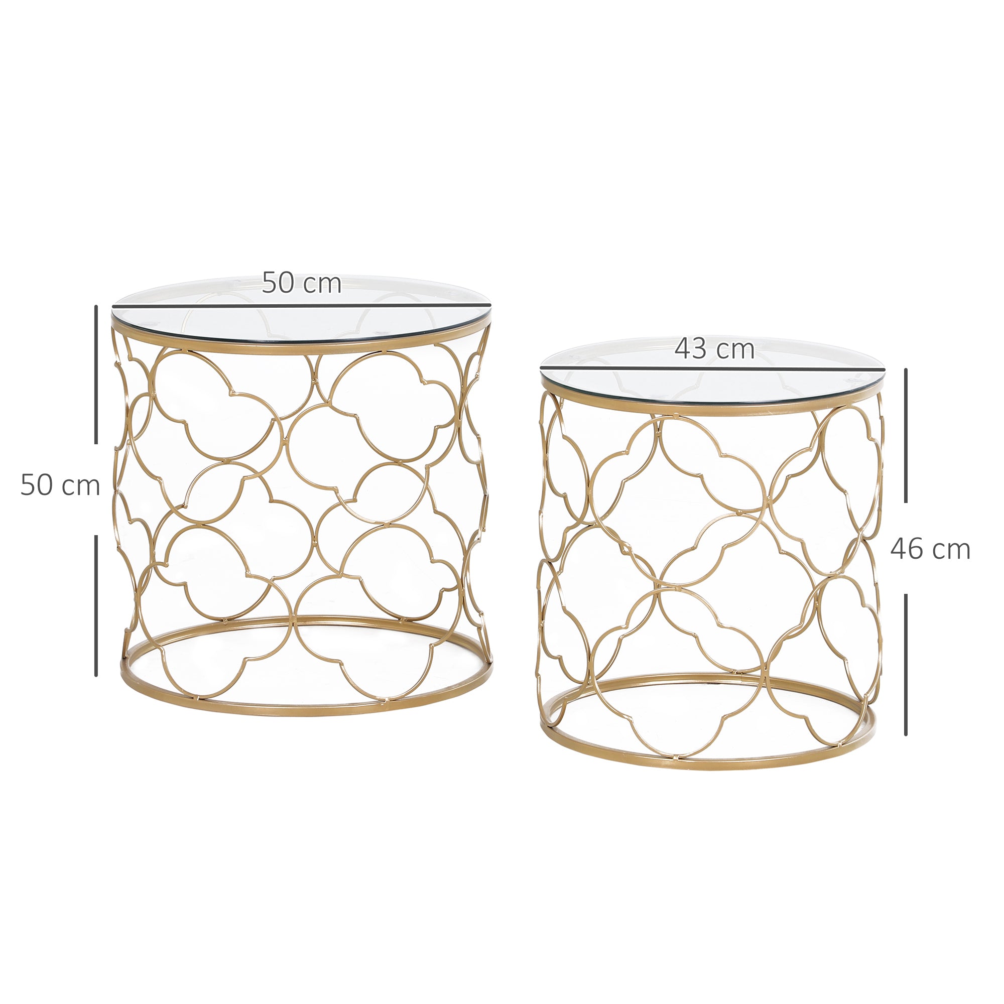 Kozy Nesting Tables Set of 2, Modern Stacking Side End Table with Tempered Glass Top, Metal Frame for Living Room Bedroom Office, Gold Tone