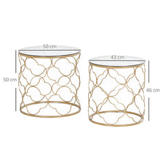 Kozy Nesting Tables Set of 2, Modern Stacking Side End Table with Tempered Glass Top, Metal Frame for Living Room Bedroom Office, Gold Tone