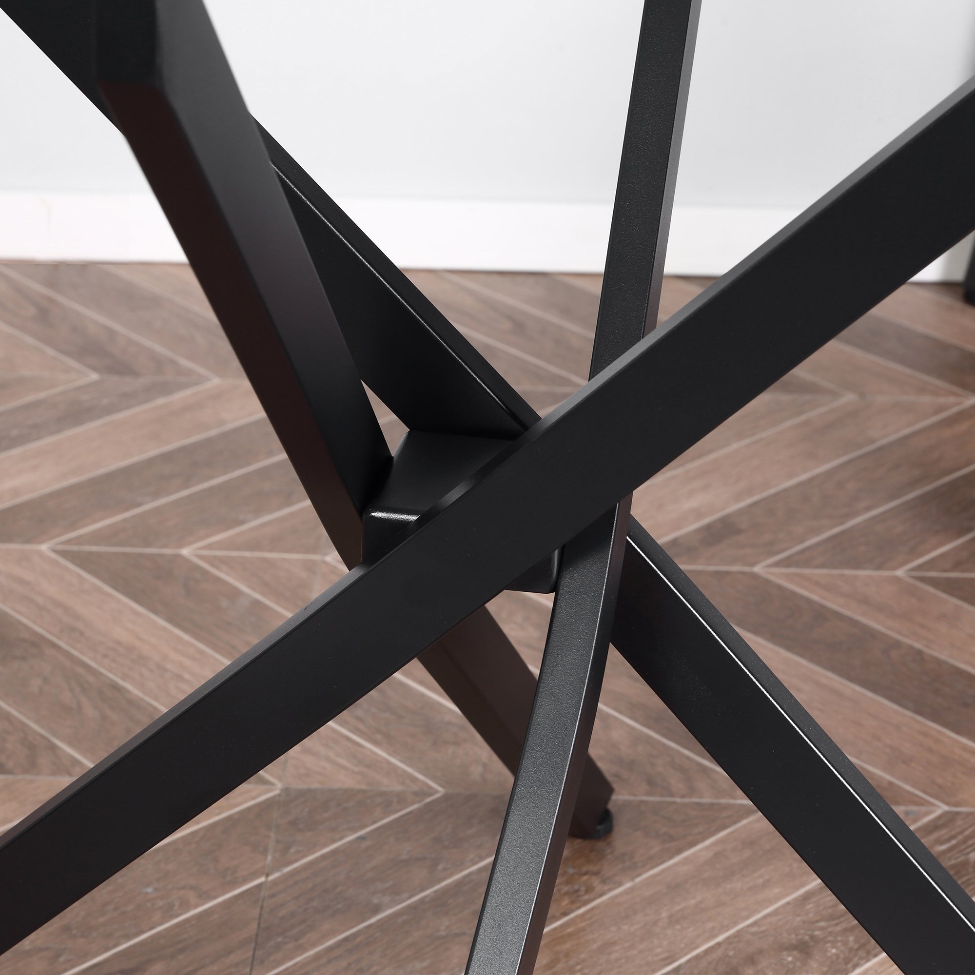 Kozy Dining Table with Clear Tempered Glass Top, Round Table with Metal Legs, Modern Kitchen Table for Dining Room Living Room, Black